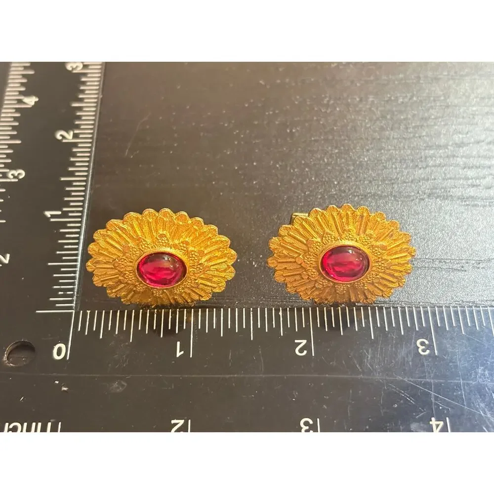 Vintage Avon Red Cabochon Gold Tone Cufflinks